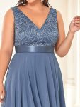 Stunning V Neck Lace Dress with Asymmetrical Hems – Dusty Navy