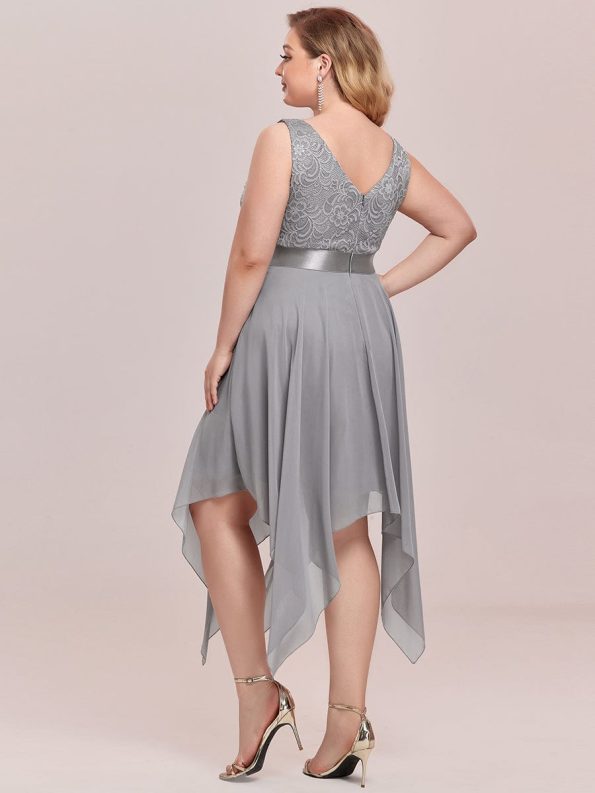 Stunning V Neck Prom Lace Dress for Women - Grey