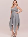 Stunning V Neck Prom Lace Dress for Women – Grey