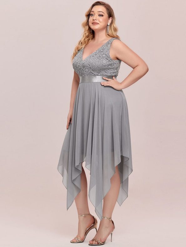 Stunning V Neck Prom Lace Dress for Women - Grey