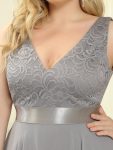 Stunning V Neck Prom Lace Dress for Women – Grey