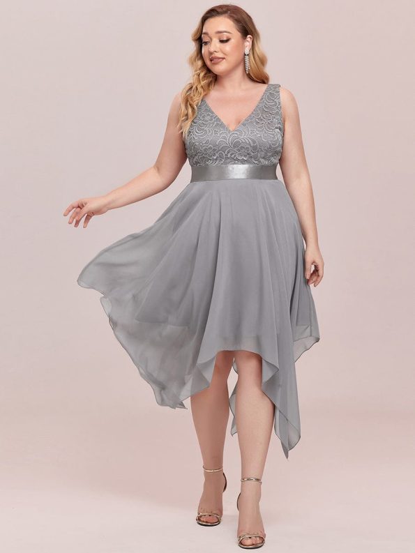 Stunning V Neck Prom Lace Dress for Women - Grey