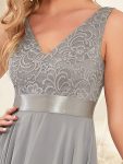 Stunning V Neck Prom Lace Dress for Women – Grey