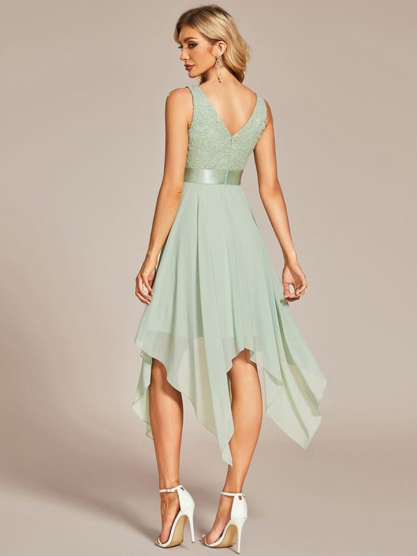 Stunning V Neck Prom Lace Dress for Women - Mint Green