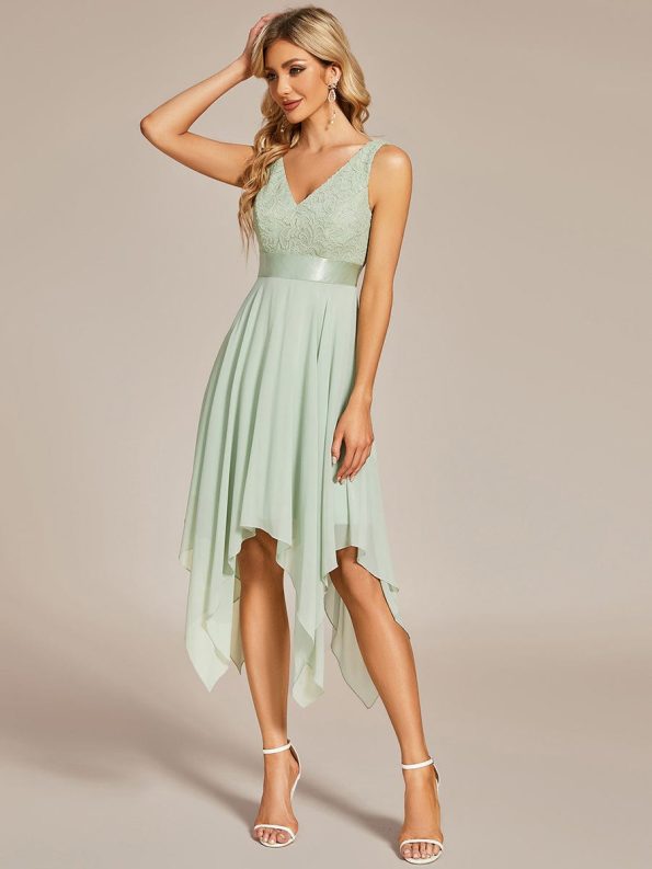 Stunning V Neck Prom Lace Dress for Women - Mint Green