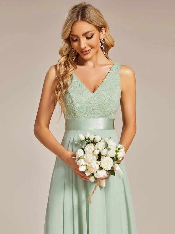 Stunning V Neck Prom Lace Dress for Women - Mint Green