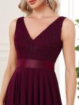 Stunning V Neck Prom Lace Dress for Women – Mulberry