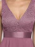 Deep V-Neck Lace Chiffon Bridesmaid Dress with Asymmetrical Hem – Purple Orchid