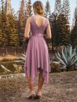 Deep V-Neck Lace Chiffon Bridesmaid Dress with Asymmetrical Hem – Purple Orchid