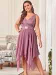 Deep V-Neck Lace Chiffon Bridesmaid Dress with Asymmetrical Hem – Purple Orchid