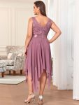 Deep V-Neck Lace Chiffon Bridesmaid Dress with Asymmetrical Hem – Purple Orchid