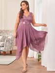 Stunning V Neck Lace Dress with Asymmetrical Hems – Purple Orchid