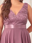 Deep V-Neck Lace Chiffon Bridesmaid Dress with Asymmetrical Hem – Purple Orchid