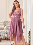 Stunning V Neck Lace Dress with Asymmetrical Hems – Purple Orchid