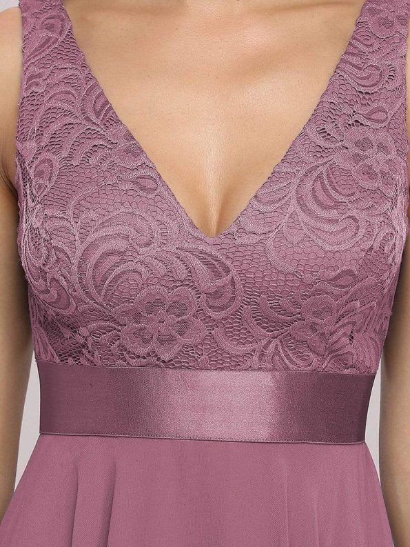 Stunning V Neck Lace Dress with Asymmetrical Hems - Purple Orchid