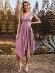 Stunning V Neck Lace Dress with Asymmetrical Hems – Purple Orchid