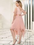 Deep V-Neck Lace Chiffon Bridesmaid Dress with Asymmetrical Hem – Pink