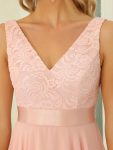 Stunning V Neck Prom Lace Dress for Women – Pink