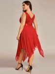 Stunning V Neck Lace Dress with Asymmetrical Hems – Red