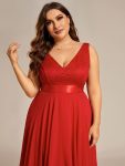 Stunning V Neck Lace Dress with Asymmetrical Hems – Red