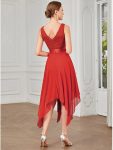 Stunning V Neck Lace Dress with Asymmetrical Hems – Red