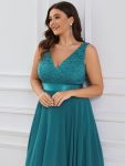 Stunning V Neck Prom Lace Dress for Women – Teal