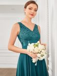 Stunning V Neck Prom Lace Dress for Women – Teal