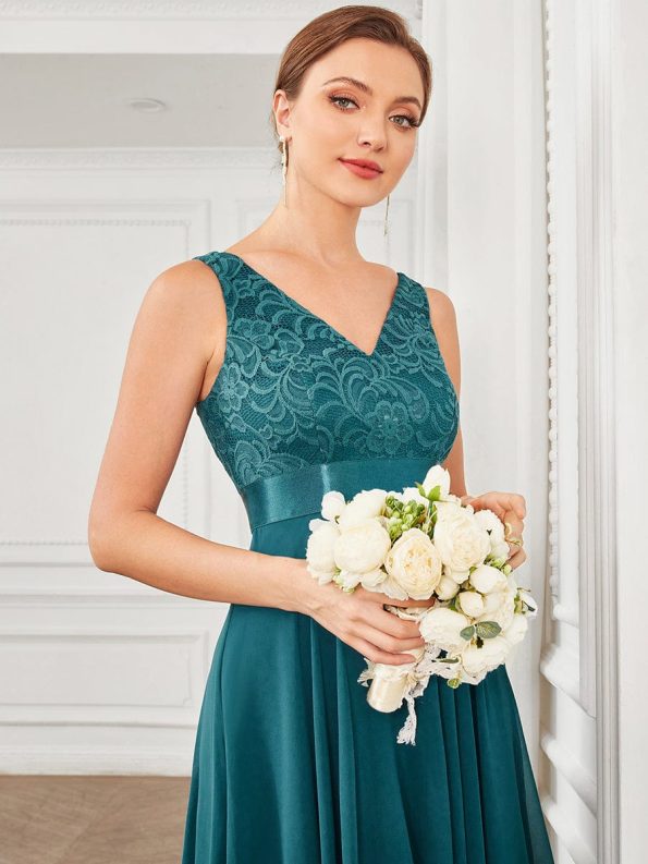 Stunning V Neck Prom Lace Dress for Women - Teal