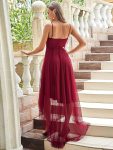 V Neck High-low Hem Pleated Tulle Prom Dress – Burgundy