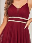 V Neck High-low Hem Pleated Tulle Prom Dress – Burgundy