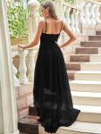 V Neck High-low Hem Pleated Tulle Prom Dress – Black