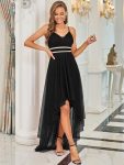 V Neck High-low Hem Pleated Tulle Prom Dress – Black