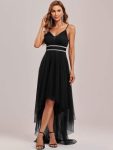 V Neck High-low Hem Pleated Tulle Prom Dress – Black