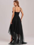 V Neck High-low Hem Pleated Tulle Prom Dress – Black