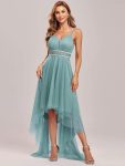 V Neck High-low Hem Pleated Tulle Prom Dress – Dusty Blue