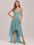 V Neck High-low Hem Pleated Tulle Prom Dress – Dusty Blue