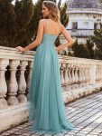 V Neck High-low Hem Pleated Tulle Prom Dress – Dusty Blue