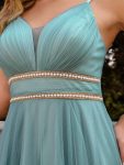 V Neck High-low Hem Pleated Tulle Prom Dress – Dusty Blue