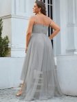 V Neck High-low Hem Pleated Tulle Prom Dress – Grey