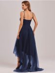 V Neck High-low Hem Pleated Tulle Prom Dress – Navy Blue