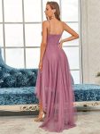 V Neck High-low Hem Pleated Tulle Prom Dress – Purple Orchid