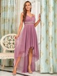 V Neck High-low Hem Pleated Tulle Prom Dress – Purple Orchid