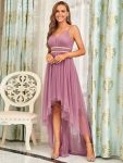 V Neck High-low Hem Pleated Tulle Prom Dress – Purple Orchid