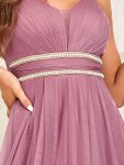 V Neck High-low Hem Pleated Tulle Prom Dress – Purple Orchid