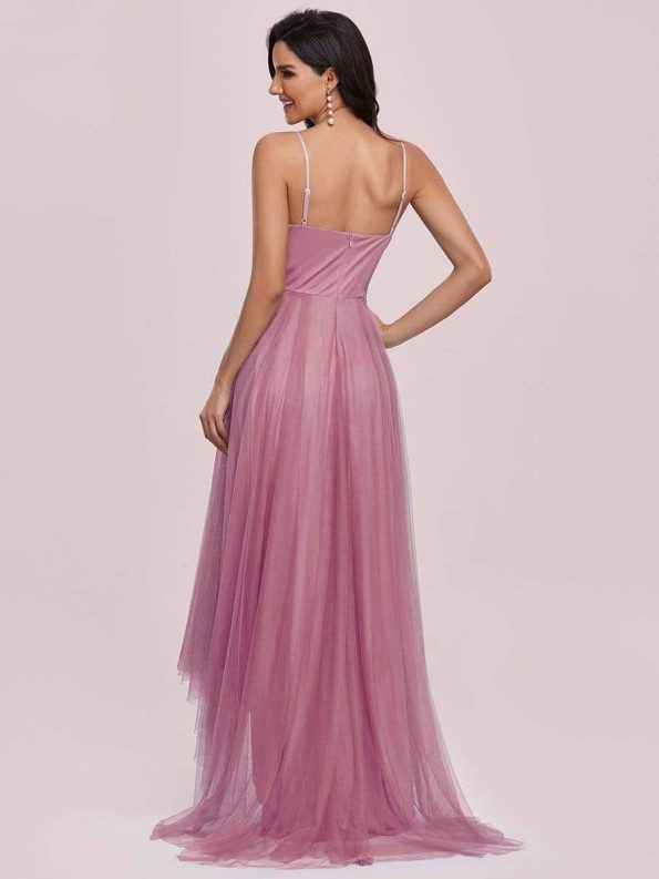 V Neck High-low Hem Pleated Tulle Prom Dress - Purple Orchid