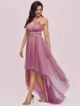 V Neck High-low Hem Pleated Tulle Prom Dress – Purple Orchid