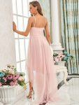 V Neck High-low Hem Pleated Tulle Prom Dress – Pink