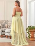 V Neck High-low Hem Pleated Tulle Prom Dress – Yellow