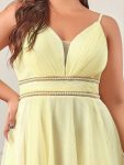 V Neck High-low Hem Pleated Tulle Prom Dress – Yellow