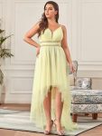 V Neck High-low Hem Pleated Tulle Prom Dress – Yellow